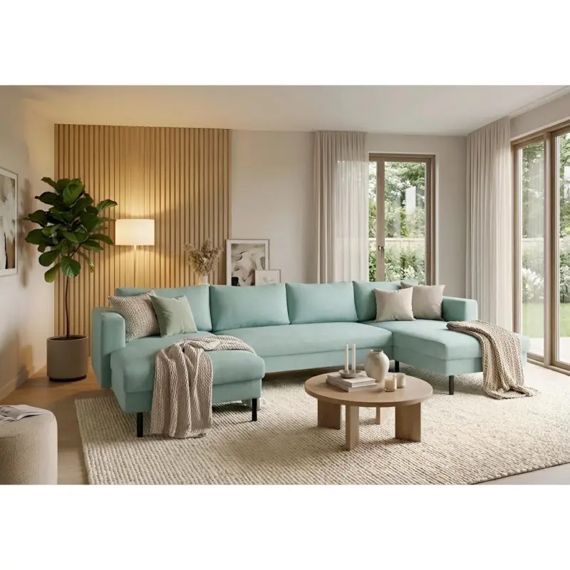 Wohnlandschaft in Struktur Mintgr&uuml;n