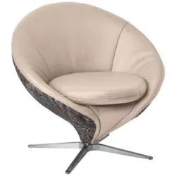 Sessel in Jacquard Kombination Echtleder/Stoff Creme