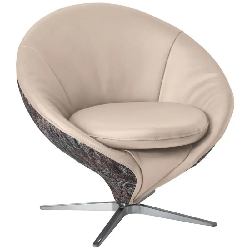 Sessel in Jacquard Kombination Echtleder/Stoff Creme