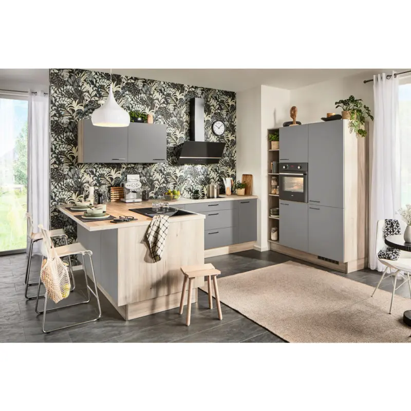 Eckk&uuml;che in Grau, Hellbraun