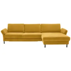 Ecksofa in Chenille, Flachgewebe Currygelb 316/175 cm