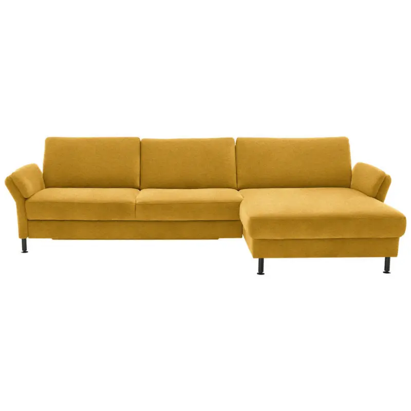 Ecksofa in Chenille, Flachgewebe Currygelb 316/175 cm