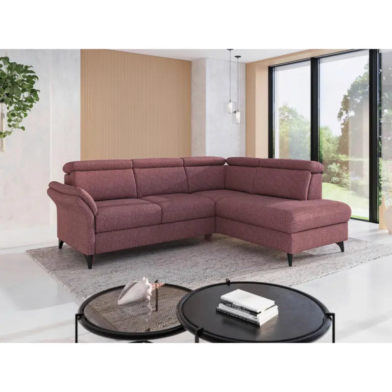 Ecksofa Glendale E in Chenille Aubergine 247/193 cm