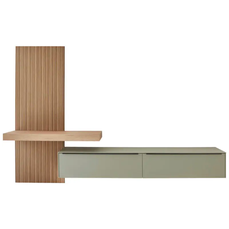 Wohnwand in Eichefarben, Olivgr&uuml;n 322/210/49 cm