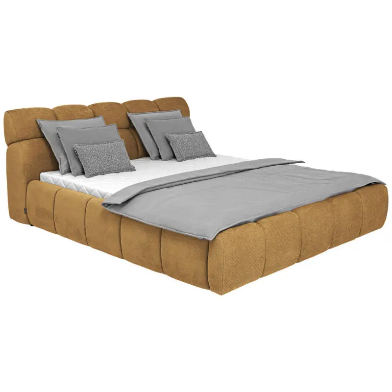 Polsterbett inkl. Bettkasten Lattenrost, Bettkasten Currygelb 160/200 cm