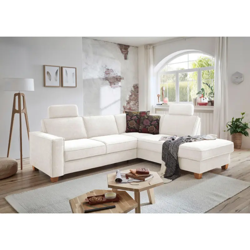 Ecksofa in Flachgewebe Creme 236/213 cm