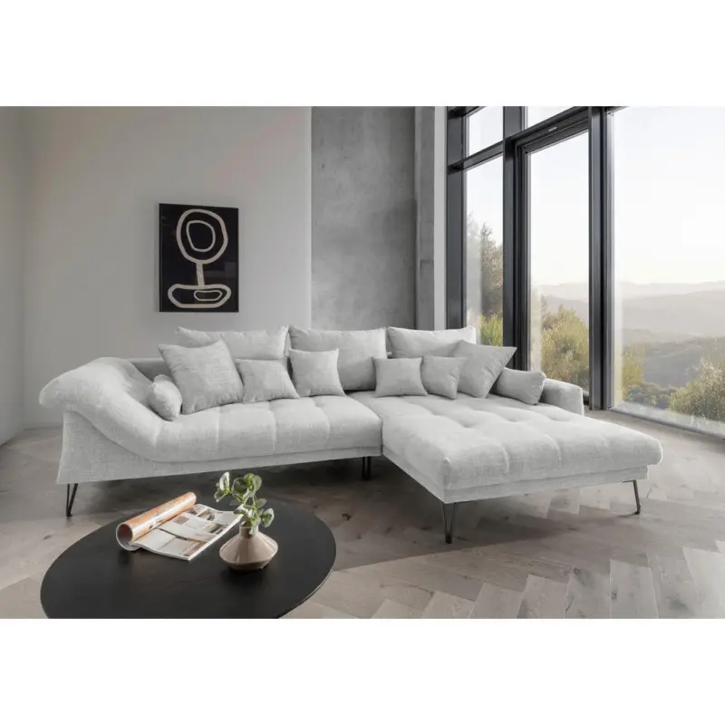 Ecksofa in Mikrofaser Wei&szlig; 310/192 cm