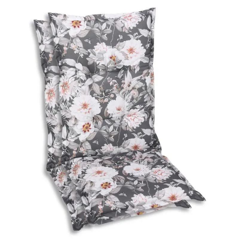 Sesselauflagenset in Anthrazit, Wei&szlig; Blume