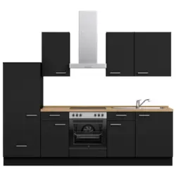 K&uuml;chenleerblock 270 cm in Schwarz, Eichefarben