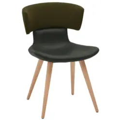 Stuhl in Holz, Textil, Leder Gr&uuml;n, Eichefarben