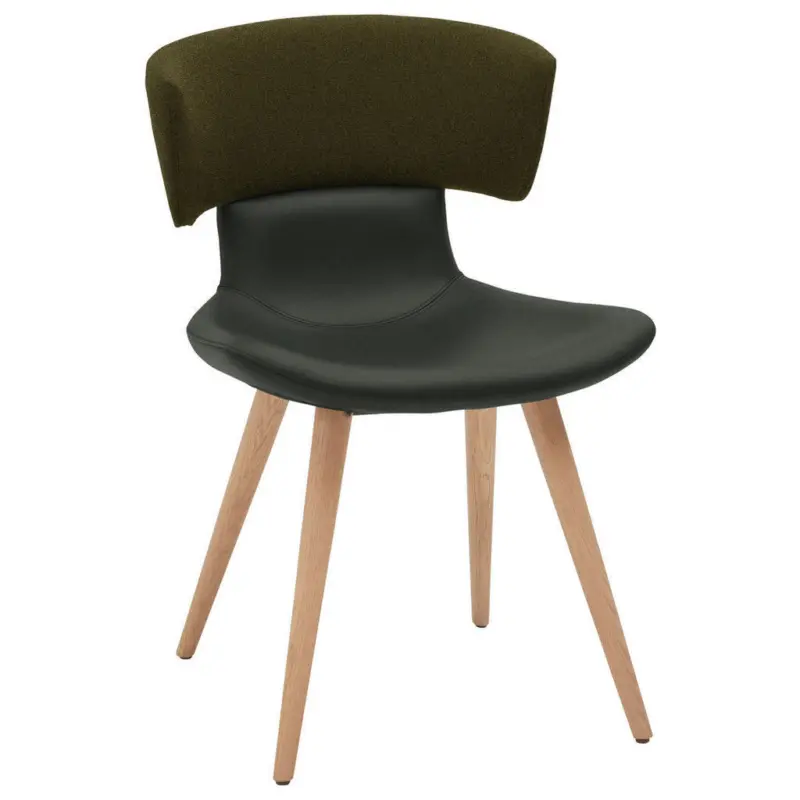 Stuhl in Holz, Textil, Leder Gr&uuml;n, Eichefarben