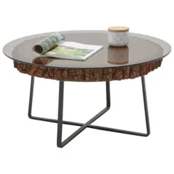 Couchtisch in Holz, Metall, Glas 80/80/40 cm