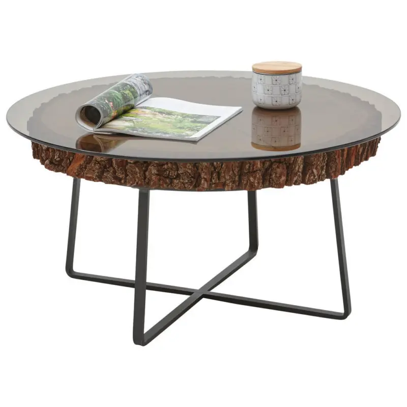 Couchtisch in Holz, Metall, Glas 80/80/40 cm