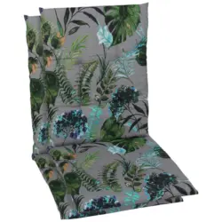 Sesselauflagenset in Anthrazit, Gr&uuml;n Bl&auml;tter