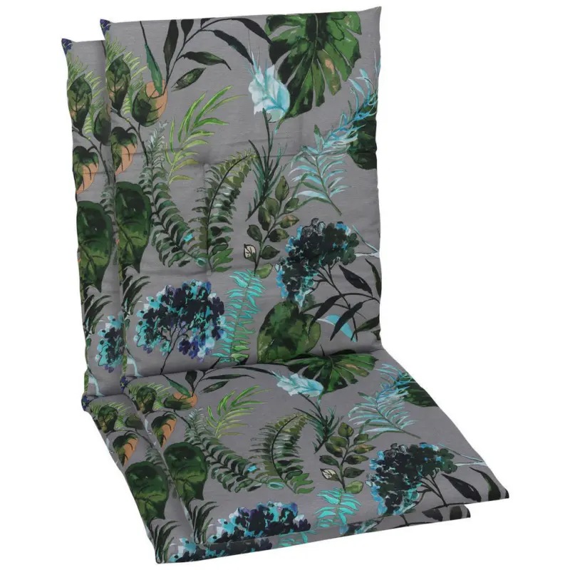 Sesselauflagenset in Anthrazit, Gr&uuml;n Bl&auml;tter