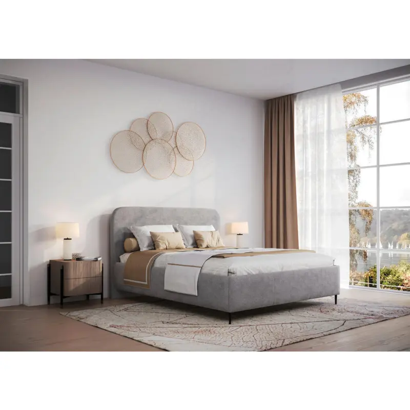 Polsterbett gepolstertes Kopfteil, Lattenrost, Bettkasten Graphitfarben 140/200 cm