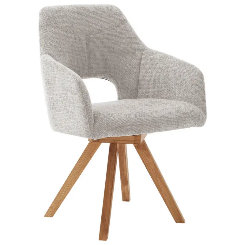 Armlehnstuhl in Holz, Textil Wei&szlig;, Wildeiche