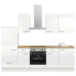 K&uuml;chenleerblock 270 cm in Eichefarben, Wei&szlig; Hochglanz