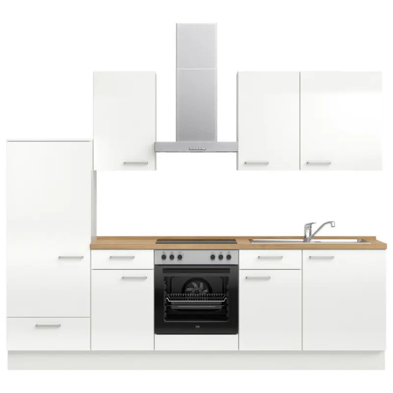 K&uuml;chenleerblock 270 cm in Eichefarben, Wei&szlig; Hochglanz