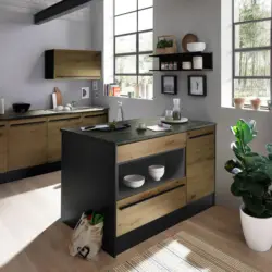 K&uuml;cheninsel in Anthrazit, Eiche Artisan