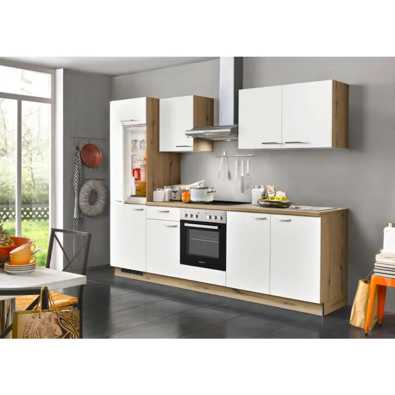 K&uuml;chenblock in Creme, Eichefarben