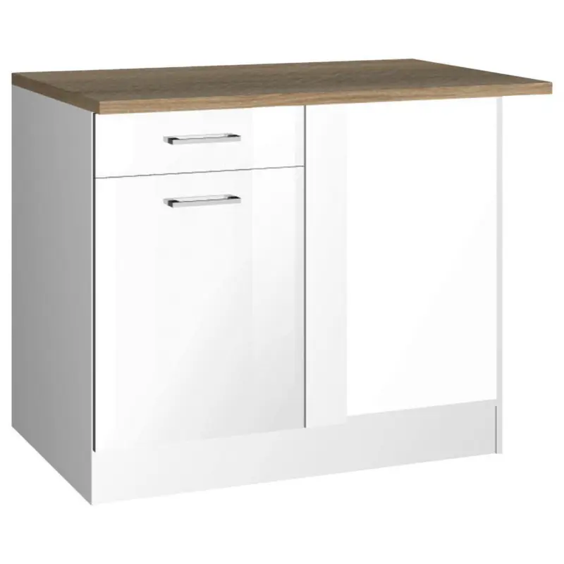 Eckunterschrank 110/85/60 cm in Wei&szlig; Hochglanz