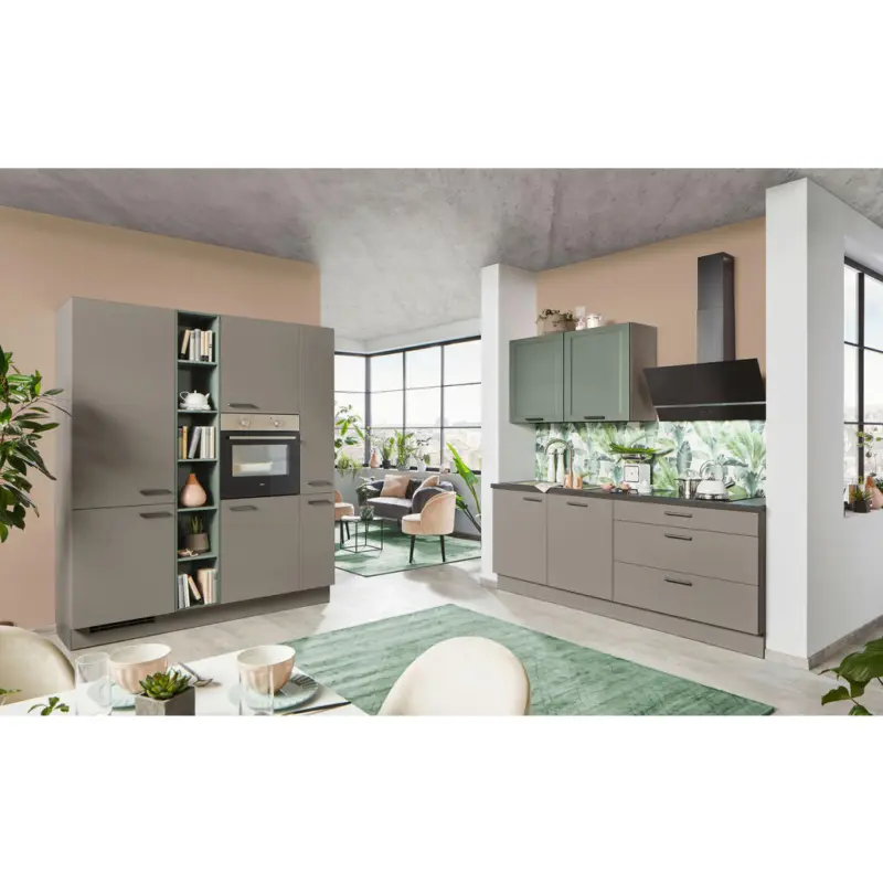 Eckk&uuml;che 180/220 cm in Grau, Gr&uuml;n, Taupe