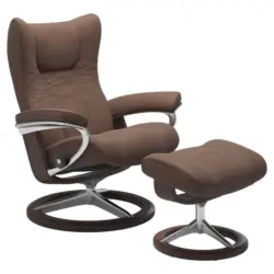 Relaxsesselset in Holz, Metall, Leder Alufarben, Dunkelbraun