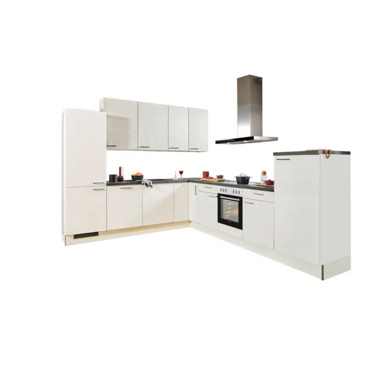 Eckk&uuml;che 270/330 cm in Wei&szlig;, Sandfarben