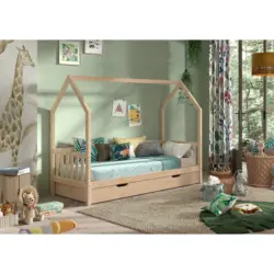 Hausbett Rollrost, Bettschublade 90/200 cm in Kieferfarben