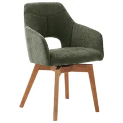 Armlehnstuhl in Holz, Textil Olivgr&uuml;n, Wildeiche