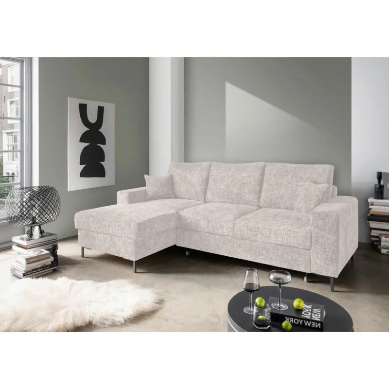 Eckschlafsofa in Struktur Creme