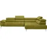Ecksofa in Chenille Gr&uuml;n R&uuml;cken echt, Kopfteilverstellung 323/222 cm