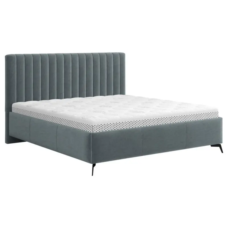 Polsterbett gepolstertes Kopfteil, Lattenrost, Bettkasten Anthrazit 160/200 cm