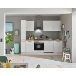 K&uuml;chenblock 250 cm in Wei&szlig;, Eiche Artisan