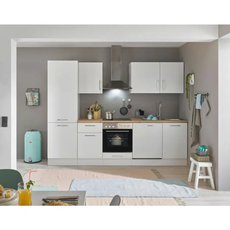 K&uuml;chenblock 280 cm in Wei&szlig;, Eiche Artisan