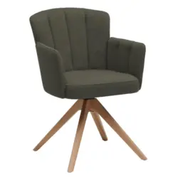 Armlehnstuhl in Holz, Textil Greige, Wildeiche