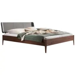Bett 140/200 cm in Nussbaumfarben, Dunkelgrau
