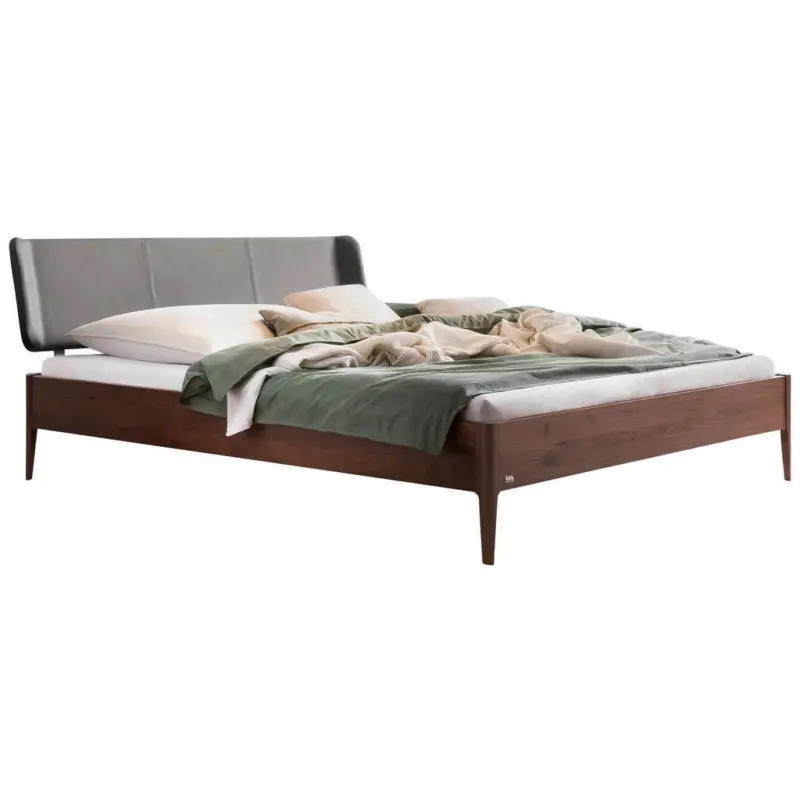 Bett 140/200 cm in Nussbaumfarben, Dunkelgrau