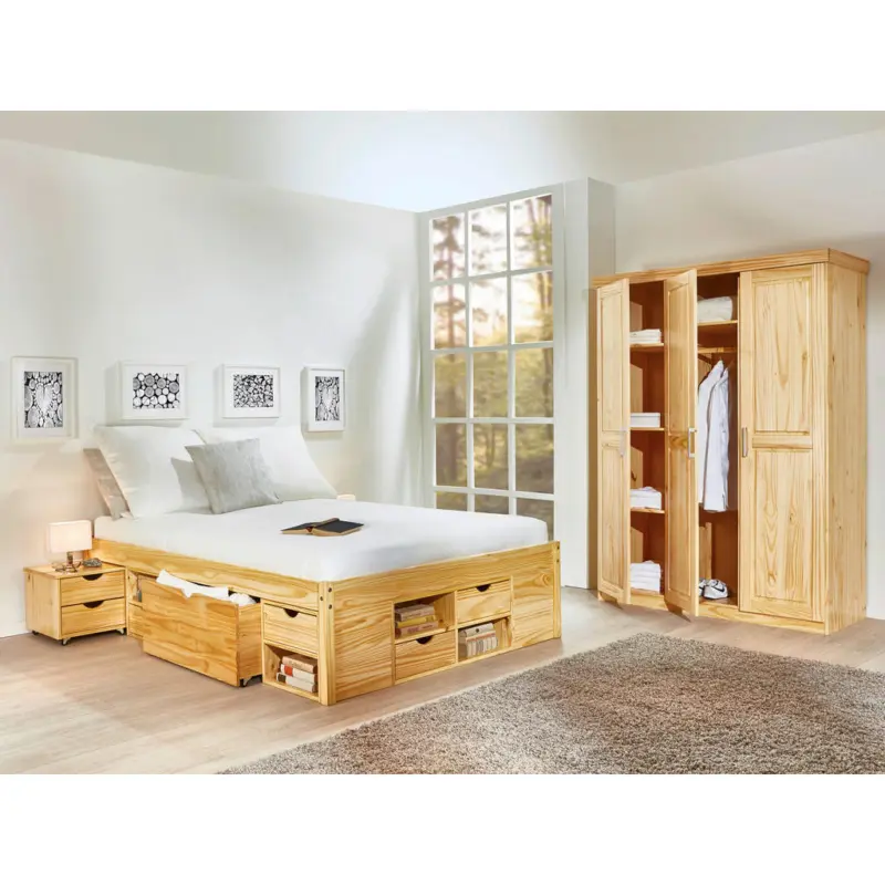 Stauraumbett 140/200 cm in Naturfarben