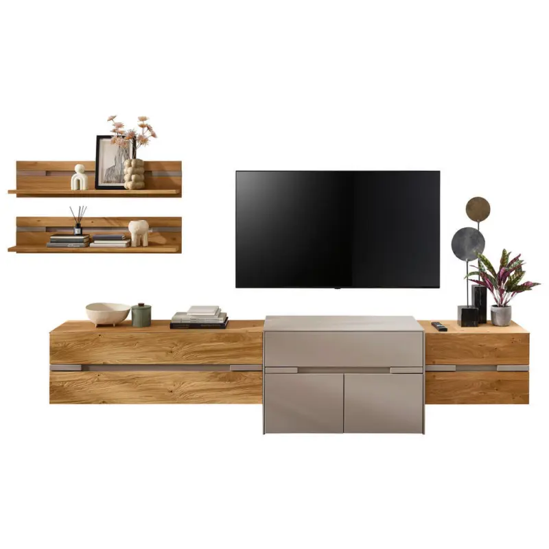 Wohnwand in Taupe, Wildeiche 300/153/47 cm