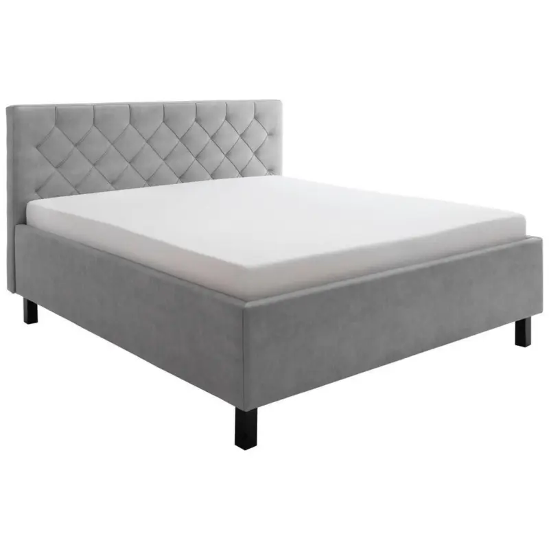 Polsterbett gepolstertes Kopfteil, Lattenrost, Bettkasten Hellgrau 180/200 cm