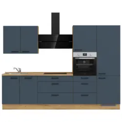 K&uuml;chenleerblock 300 cm in Blau, Eichefarben