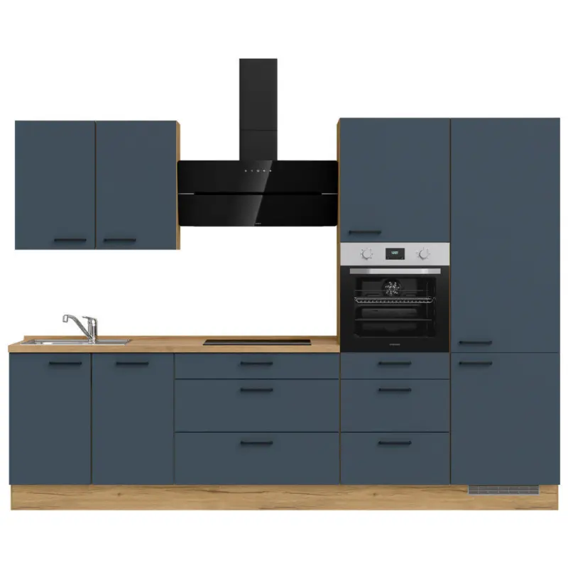 K&uuml;chenleerblock 300 cm in Blau, Eichefarben