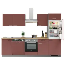 K&uuml;chenblock 280 cm in Anthrazit, Rot