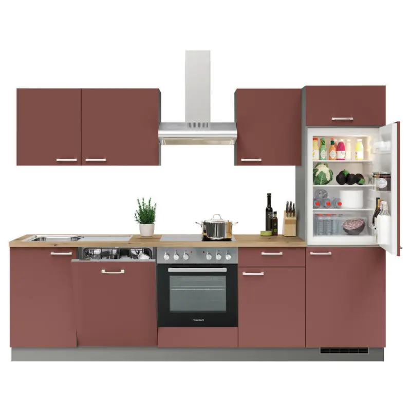 K&uuml;chenblock 280 cm in Anthrazit, Rot