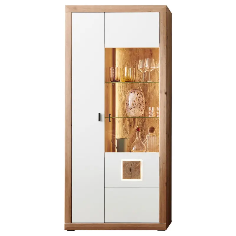 Vitrine in Wei&szlig;, Eiche Artisan