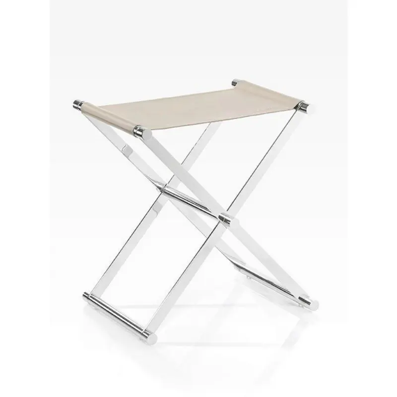 Klapphocker in Metall, Textil Chromfarben, Beige