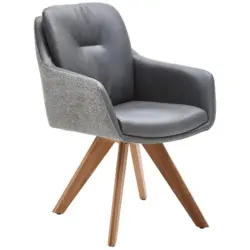 Armlehnstuhl in Holz, Textil, Leder Anthrazit, Grau, Eiche Bianco