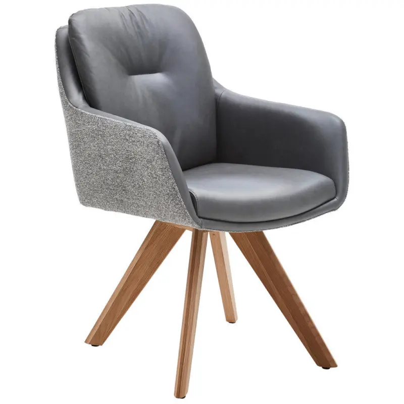 Armlehnstuhl in Holz, Textil, Leder Anthrazit, Grau, Eiche Bianco